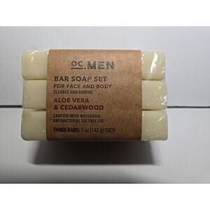 OC Men Bar Soap Set Of 3 Bars Aloe Vera & Cedarwood - 5oz Bars For Face & Body